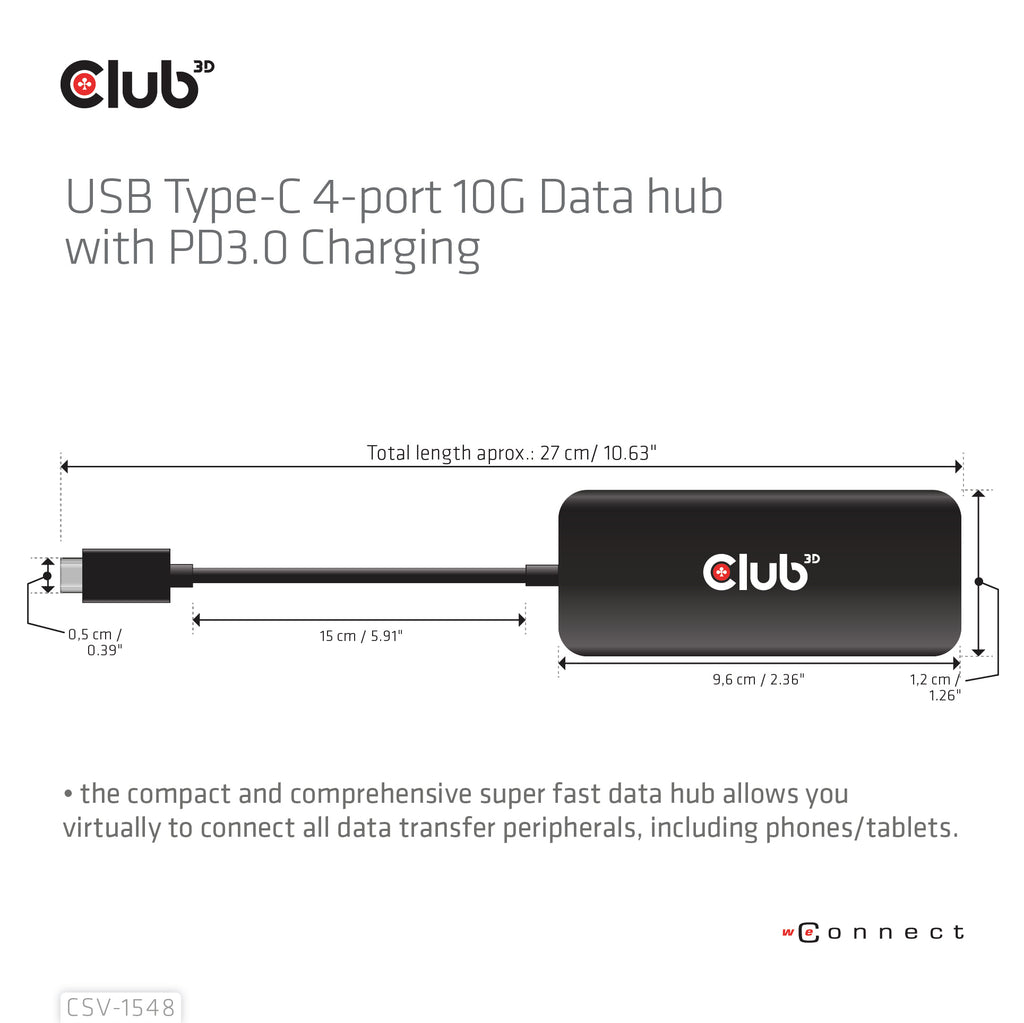 CLUB3D CSV-1548 Hub USB 3.2 Gen 1 (3.1 Gen 1) Type-C, Noir