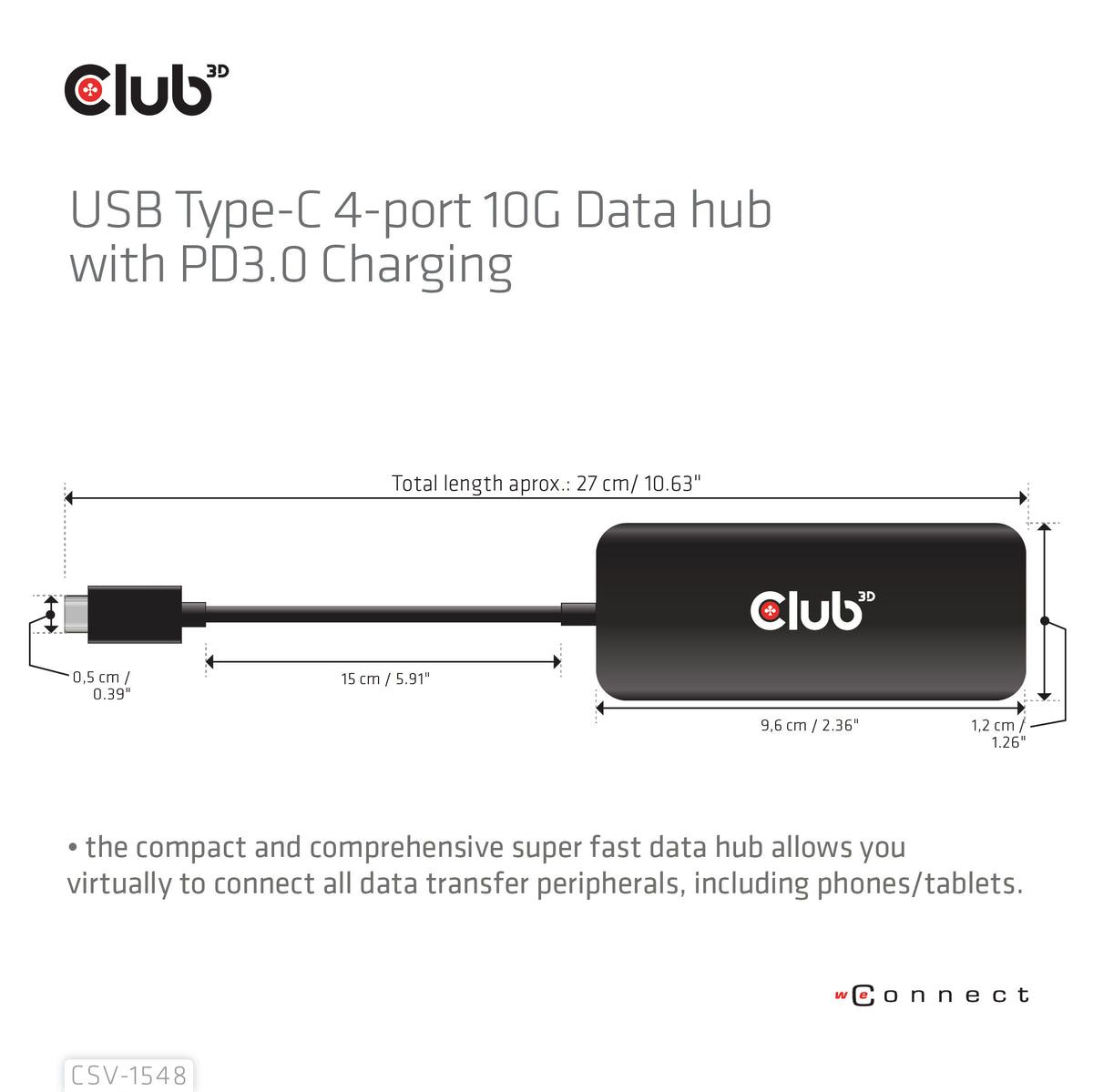 CLUB3D CSV-1548 Hub USB 3.2 Gen 1 (3.1 Gen 1) Type-C, Noir