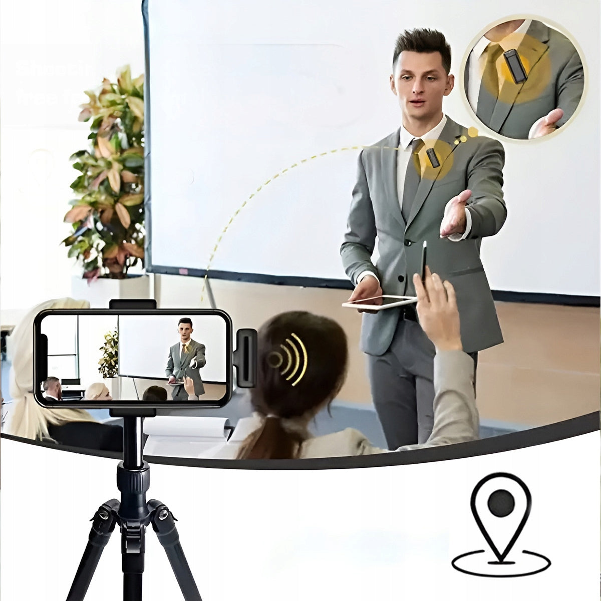 Microphone-cravate sans fil USB-C Bluetooth à effet de surface pour téléphone Zenwire TrueTone J13