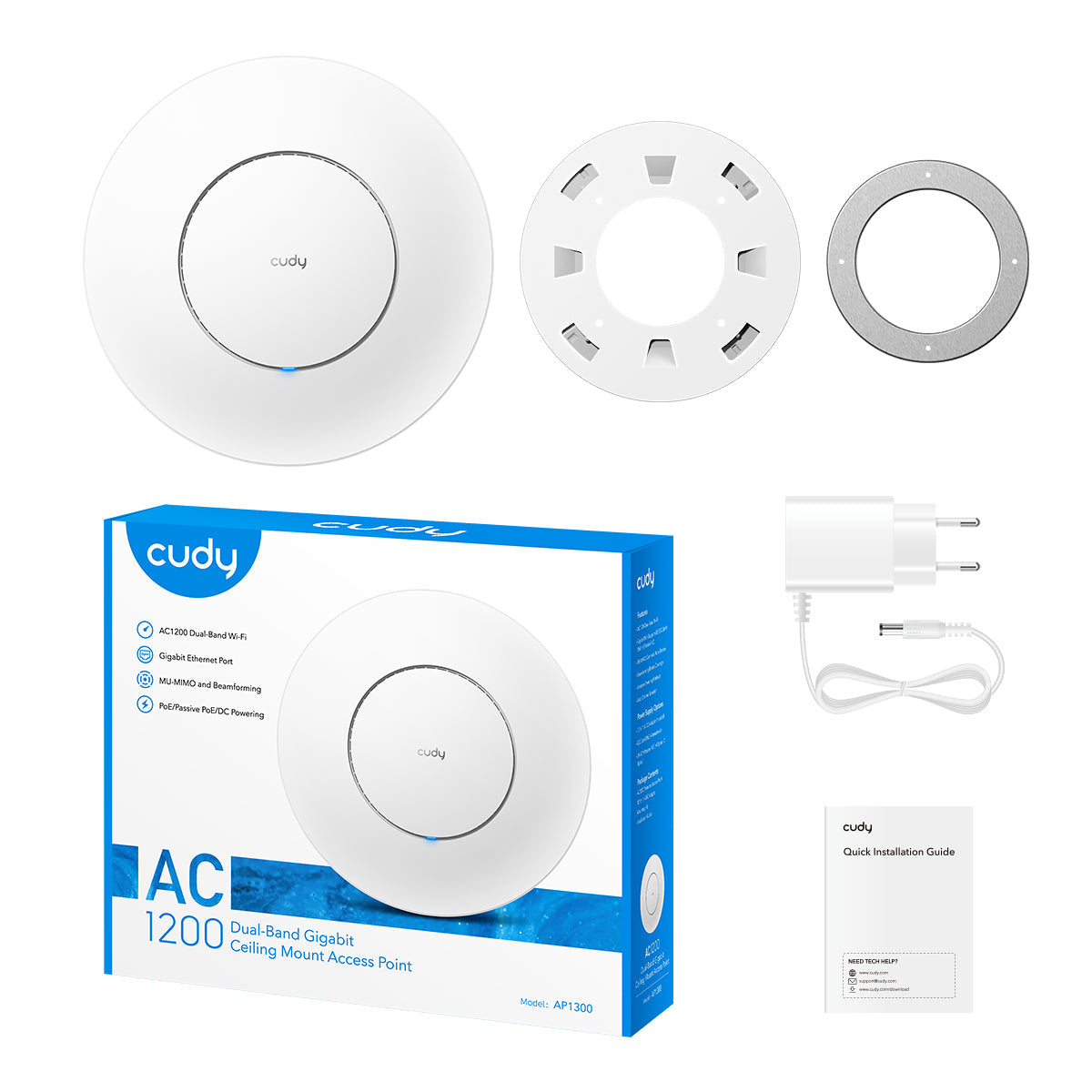 Cudy AP1300 Point d'Accès Sans Fil 867 Mbit/s, PoE, Blanc