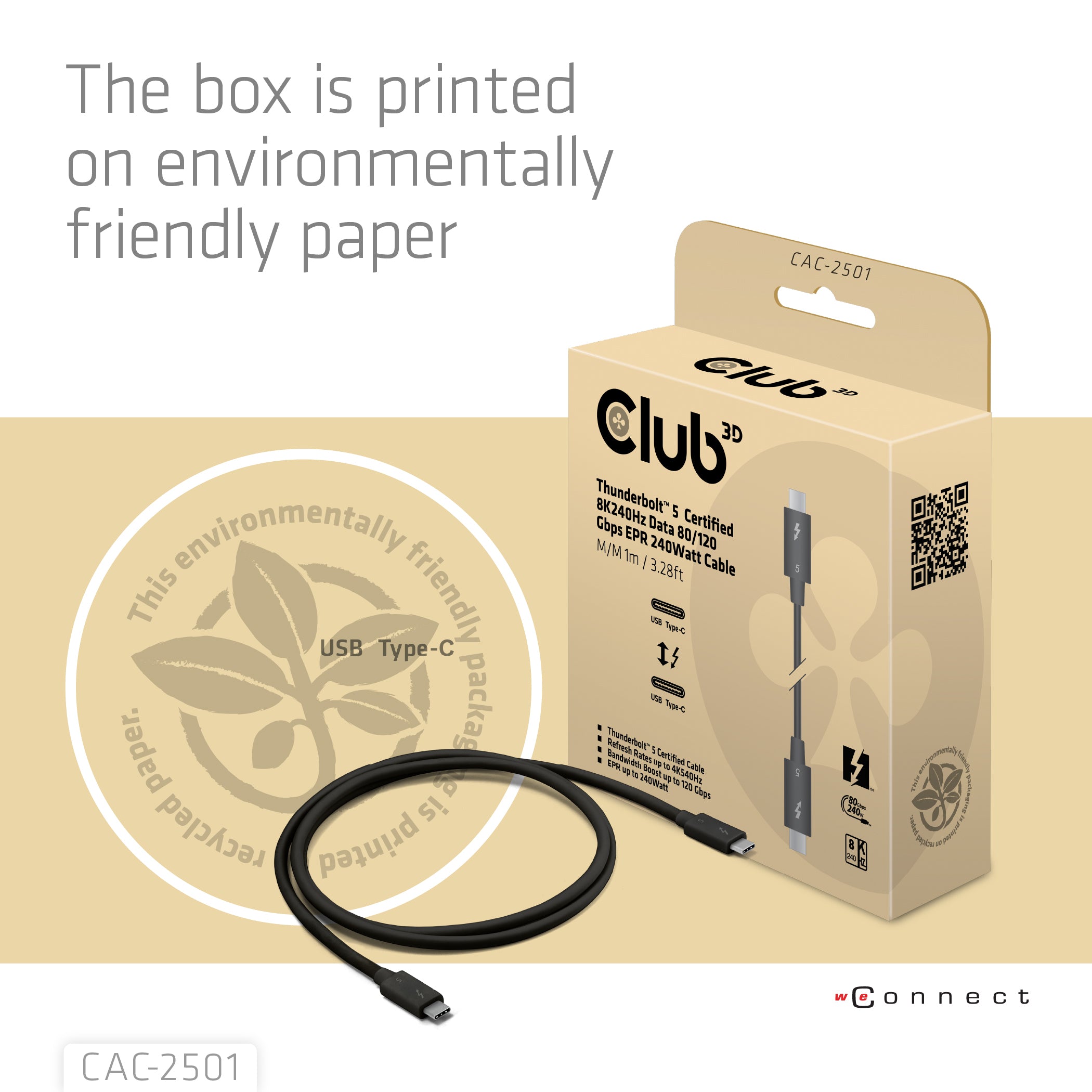 CLUB3D CAC-2501 Câble Thunderbolt 1 m 120 Gbit/s Noir