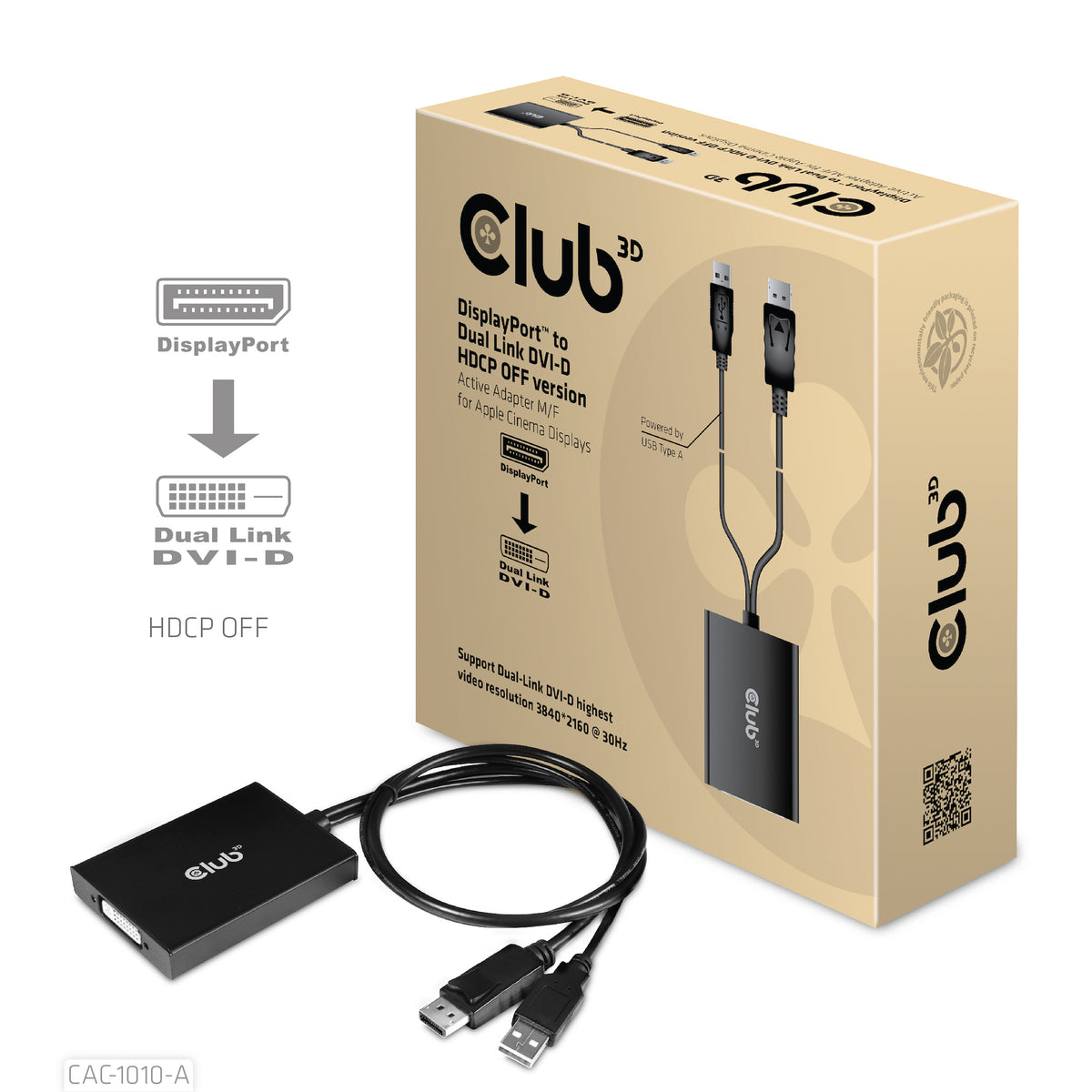CLUB3D CAC-1010-A Câble Adaptateur DisplayPort vers DVI-D + USB, 0,6 m, Noir