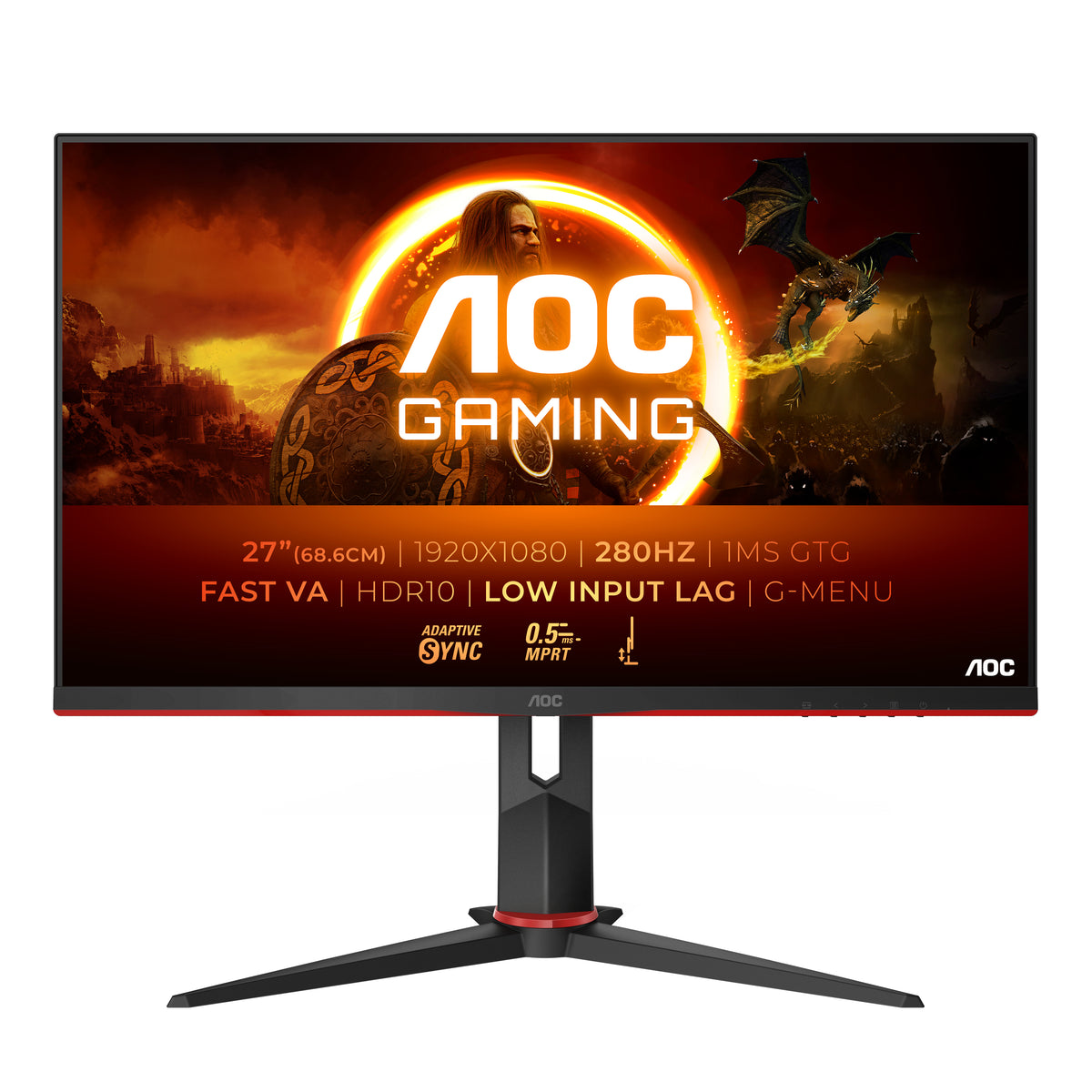 AOC G2 27G2ZN3/BK Moniteur Gaming 27" Full HD 1920 x 1080, 240 Hz, 1 ms, Noir et Rouge