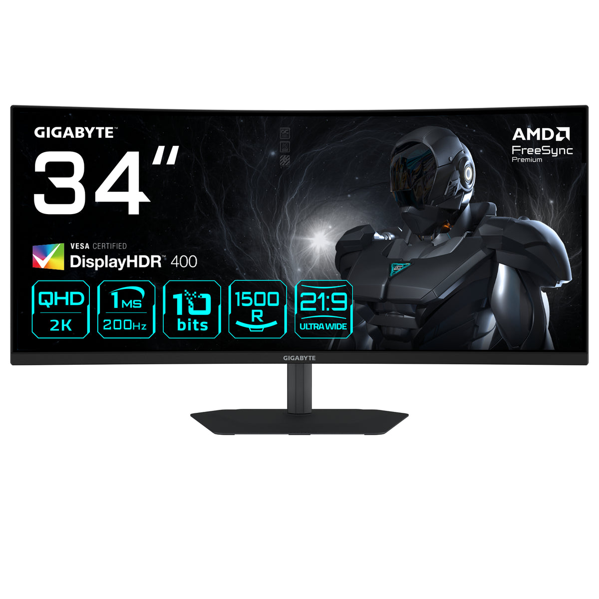 GIGABYTE G34WQC2 Moniteur Gaming Incurvé 34” WQHD - 3440 x 1440, 1500R, 200Hz, 1ms, 450 cd/m², AMD FreeSync Premium, Dis