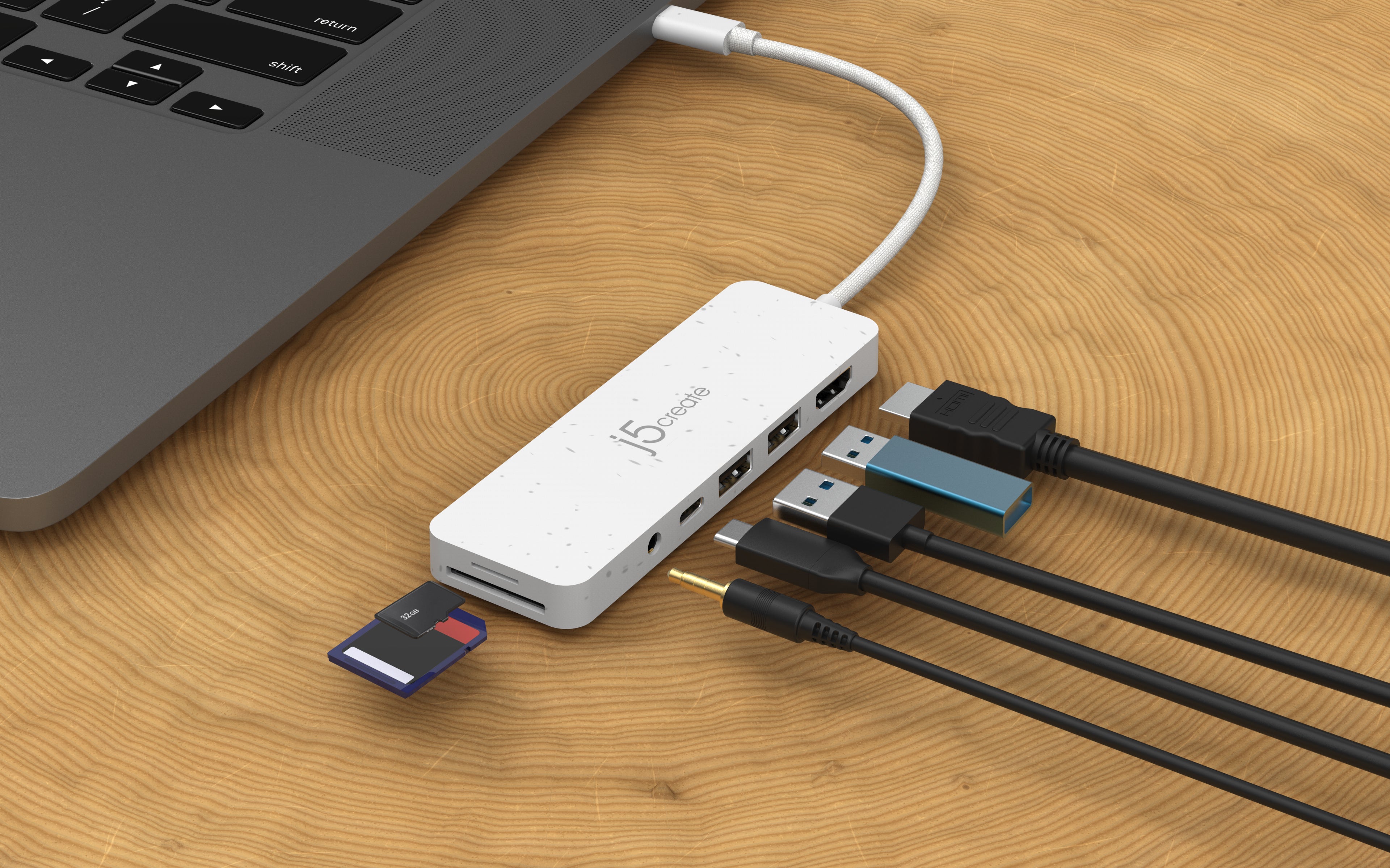 j5create JCD373EW-N Concentrateur multiport USB-C® écologique avec Power Delivery