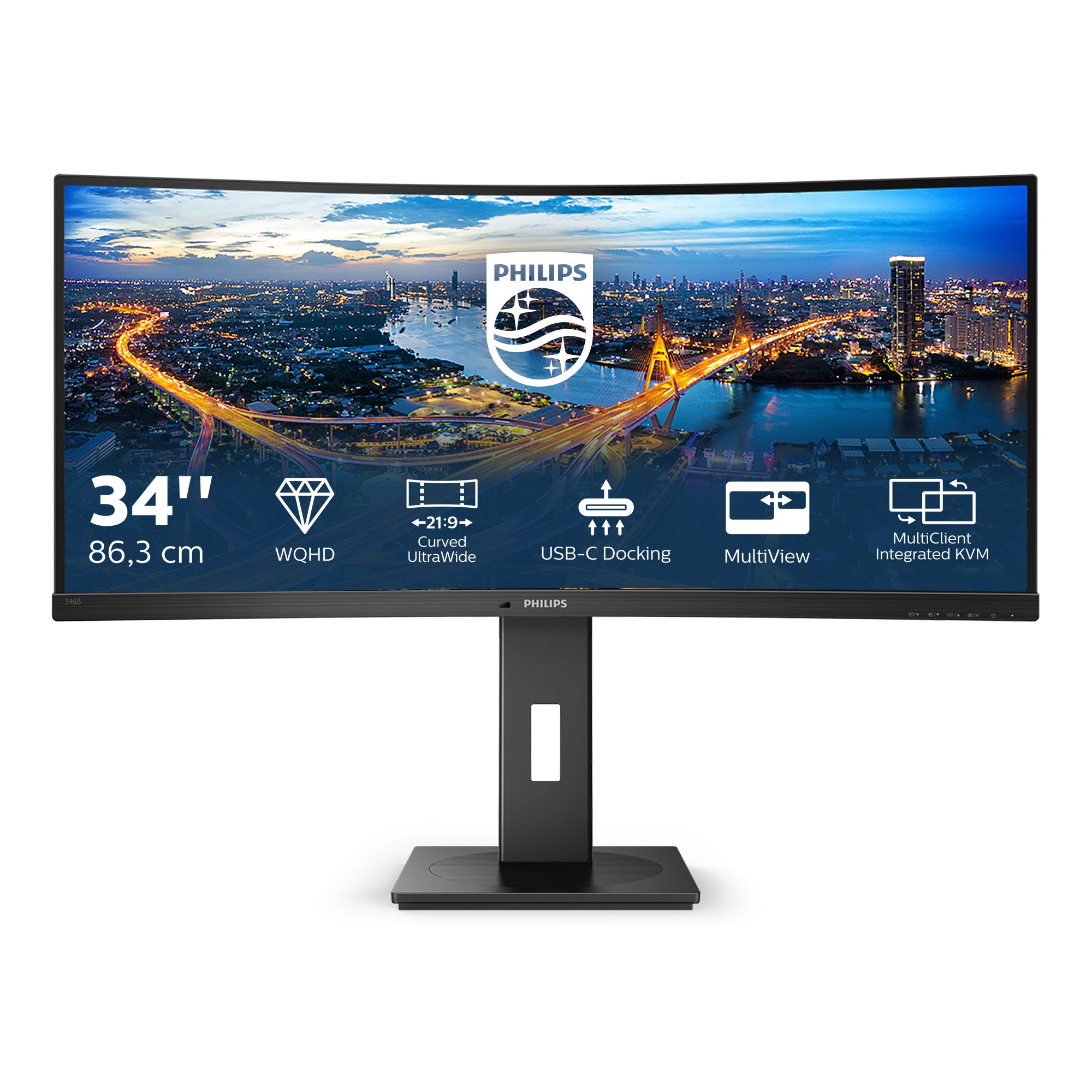 Philips B Line 346B1C/00 écran plat de PC 86,4 cm (34") 3440 x 1440 pixels Quad HD LCD Noir