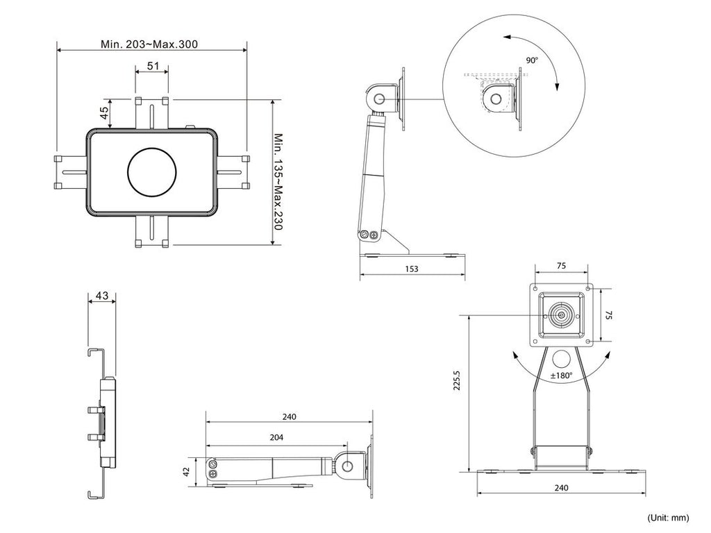 Multibrackets 2536 Support Antivol pour Tablettes, Noir, 17,8 cm à 33 cm (7"-13")