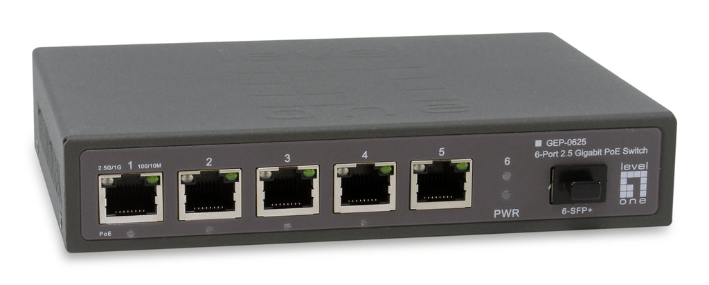 LevelOne GEP-0625 commutateur réseau Non-géré 2.5G Ethernet (100/1000/2500) Connexion Ethernet, supportant l'alimentation via ce port (PoE) Noir