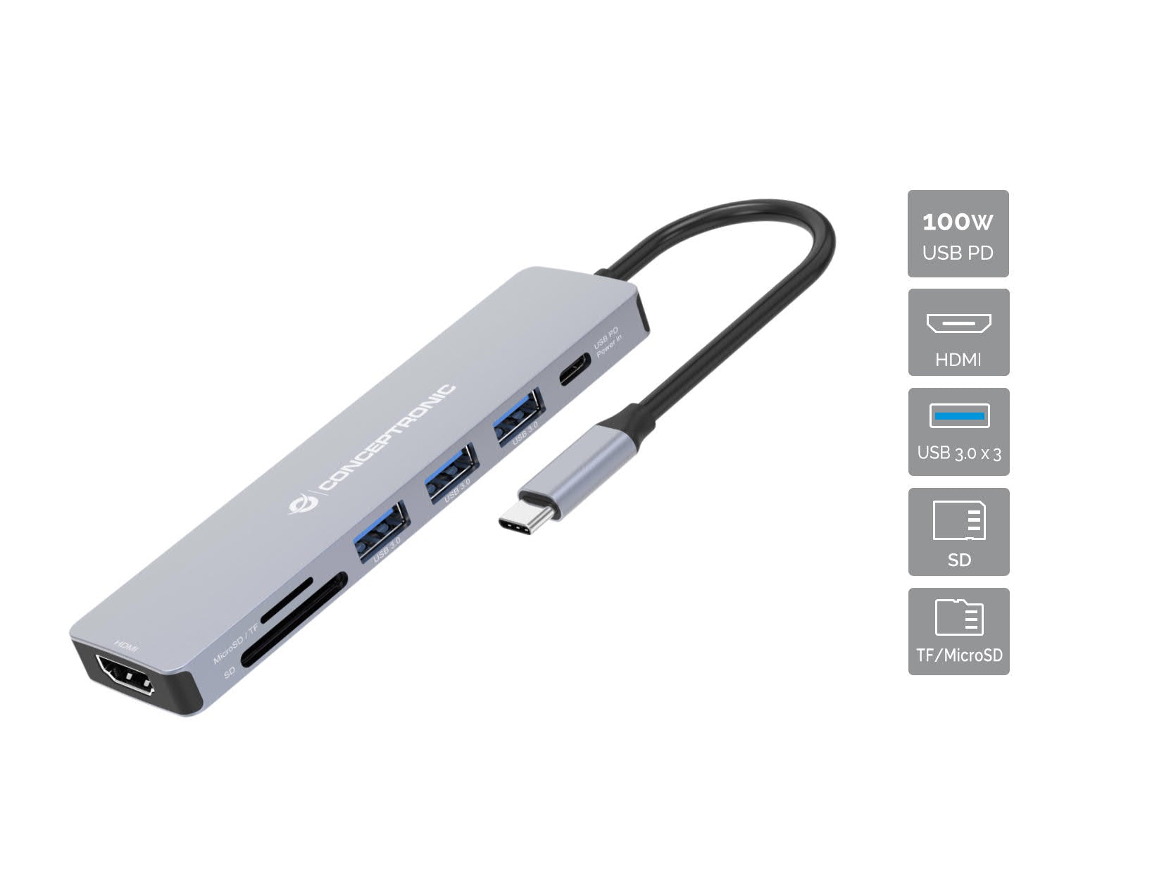 Conceptronic DONN19G station d'accueil Avec fil USB 3.2 Gen 1 (3.1 Gen 1) Type-C Gris