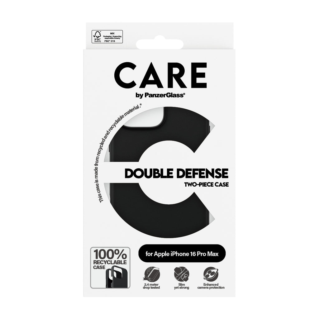PanzerGlass CARE Double Defense Case pour iPhone 16 Pro Max, Coque de Protection, Noir