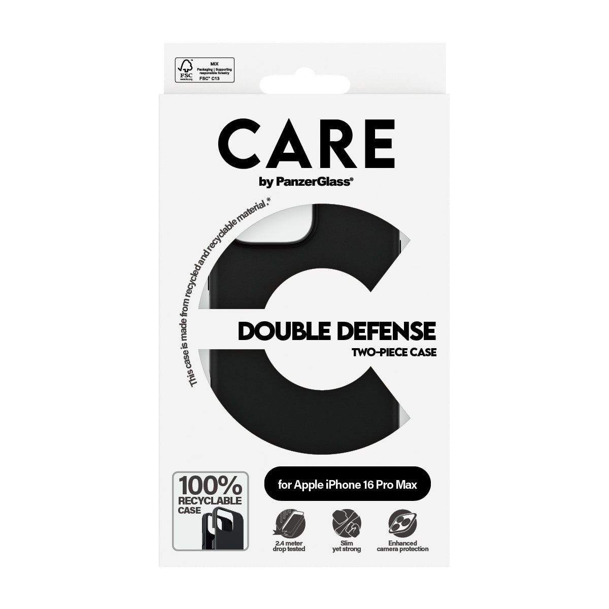 PanzerGlass CARE Double Defense Case pour iPhone 16 Pro Max, Coque de Protection, Noir
