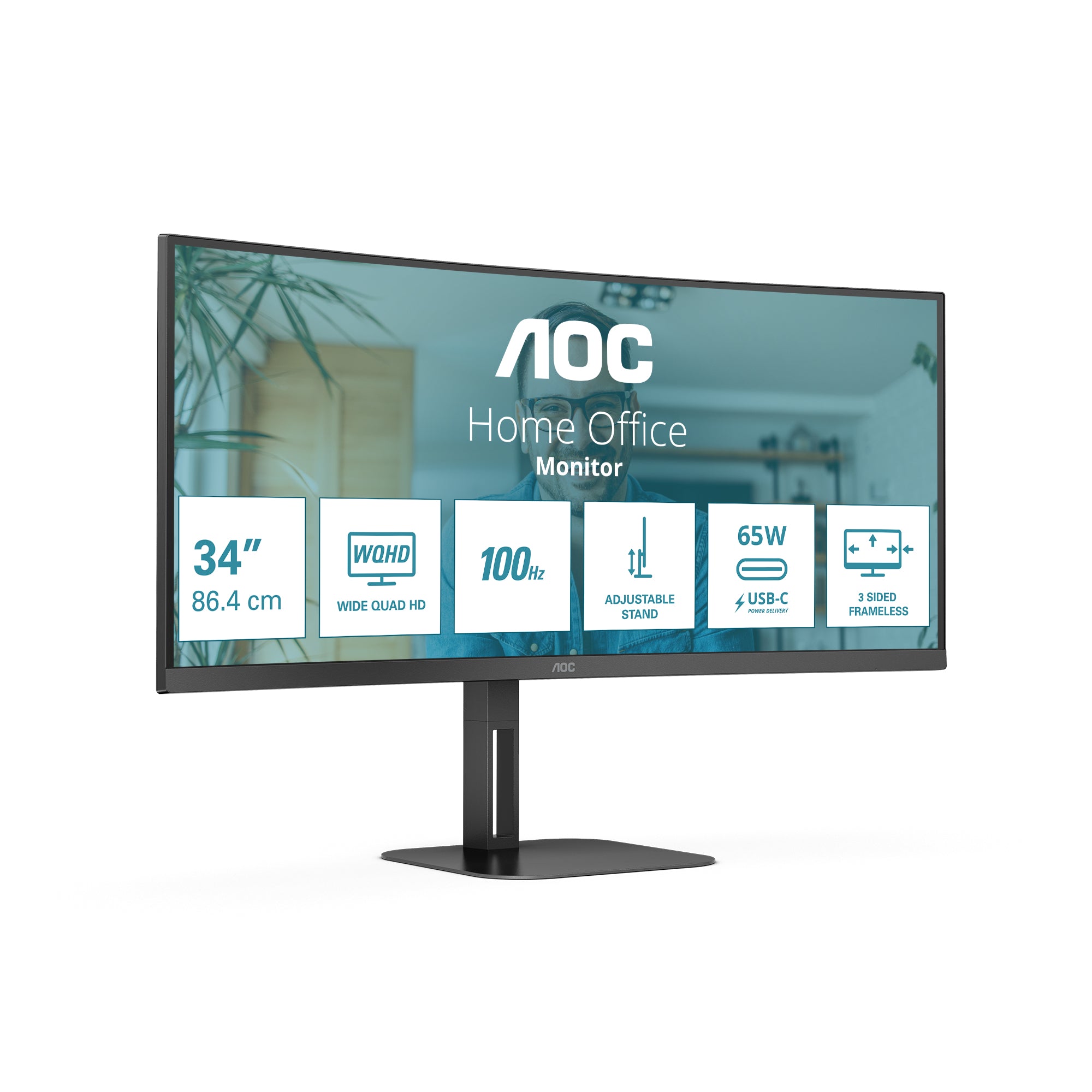 AOC V5 CU34V5C/BK/23 écran plat de PC 86,4 cm (34") 3440 x 1440 pixels Wide Quad HD LED Noir