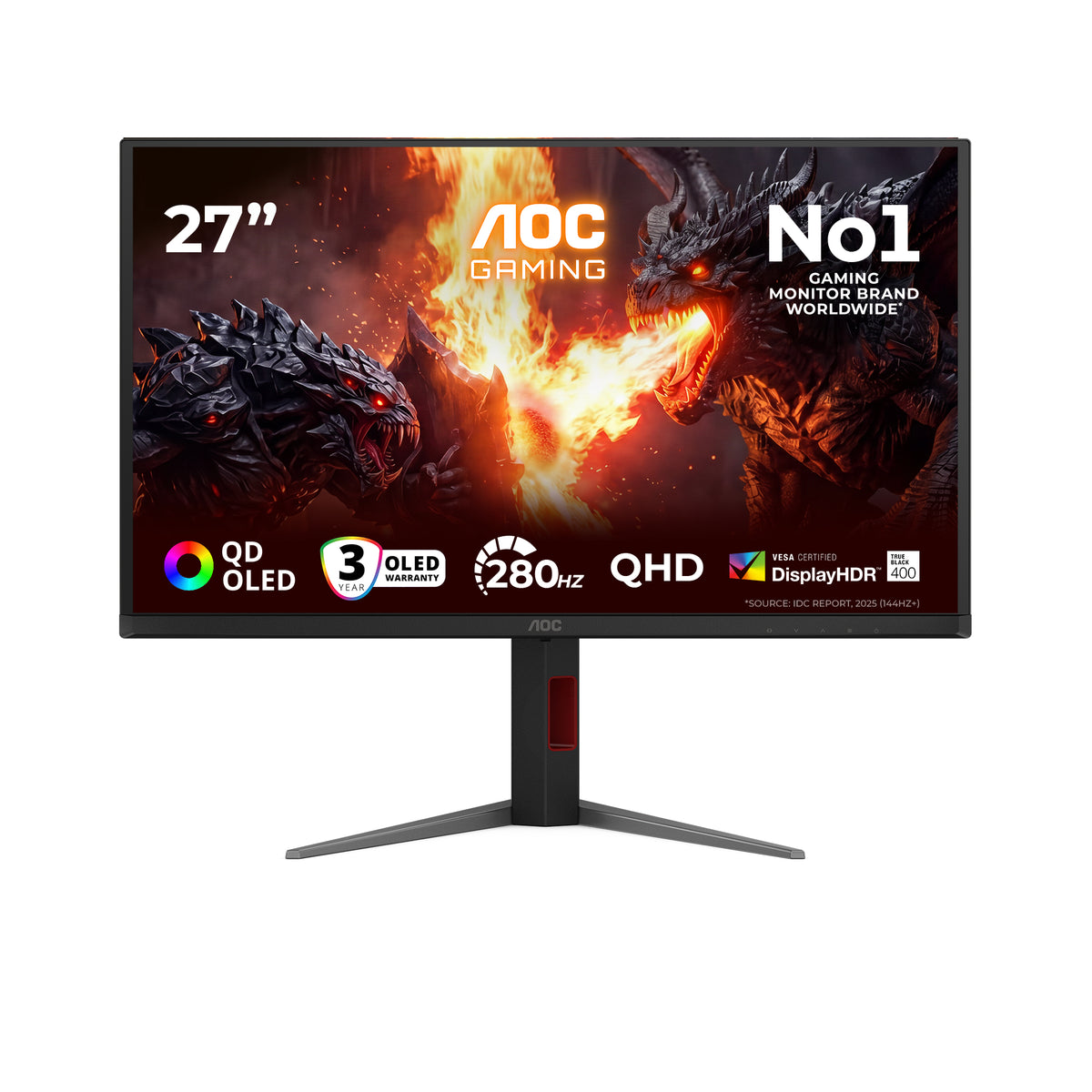 AOC G4 Q27G4ZD écran plat de PC 67,3 cm (26.5") 2560 x 1440 pixels Quad HD QD-OLED Noir, Rouge