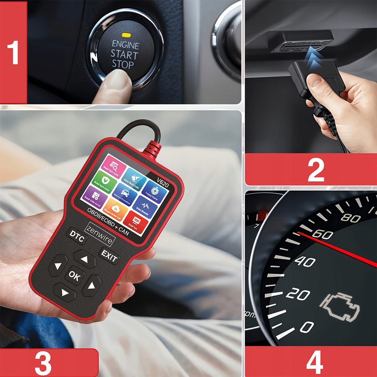 Interface, testeur, scanner de diagnostic, écran OBD2, ELM327, CAN, ordinateur Zenwire V620
