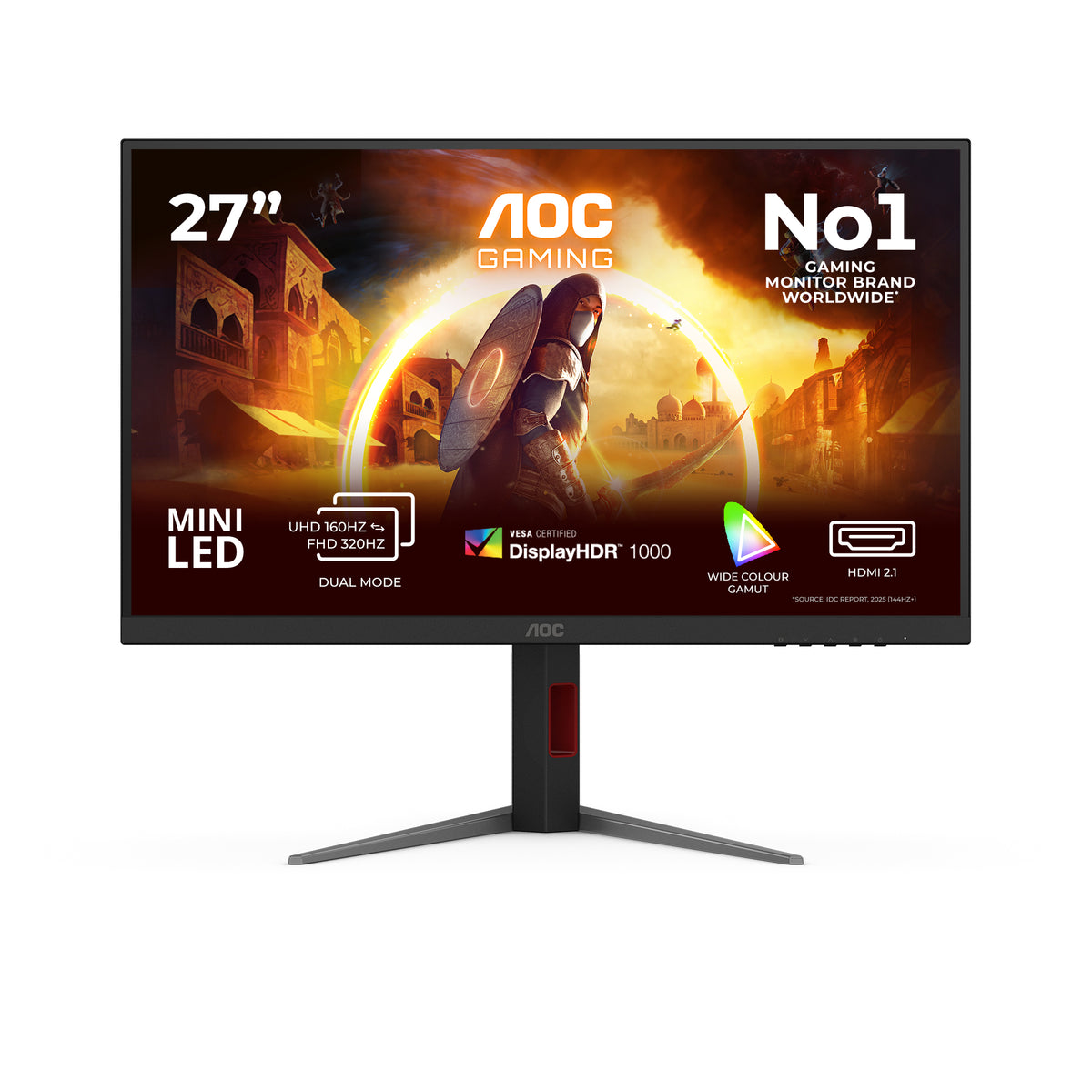 AOC G4 U27G4XM Écran Gaming 27" 4K UHD MiniLED 3840 x 2160 pixels, 160Hz, 1ms, Noir et Rouge
