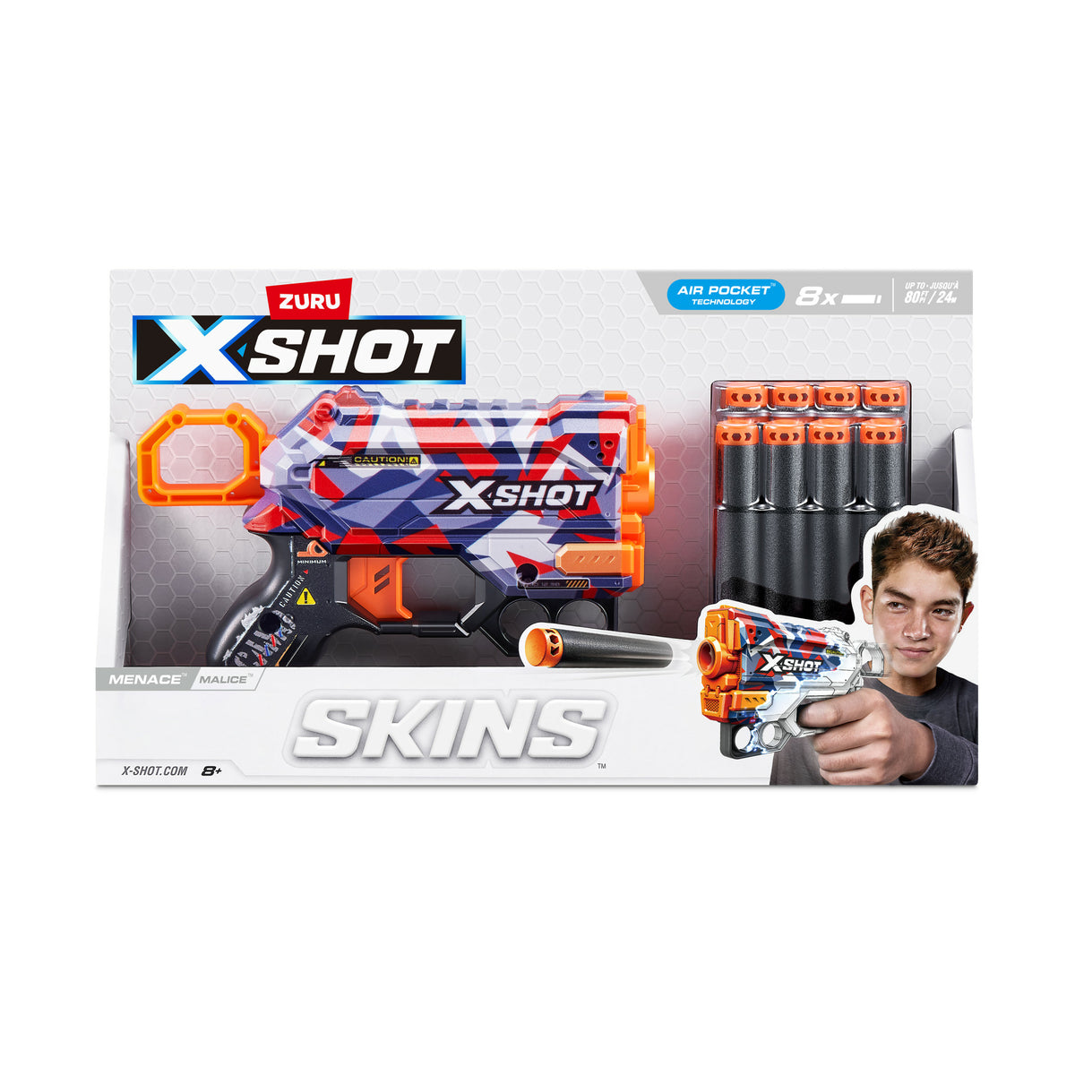 XSHOT Pistolet à fléchettes Menace Skins (8 fléchettes) ZURU