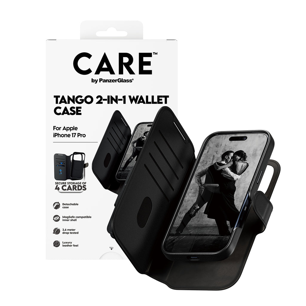 PanzerGlass CARE by Tango Étui Portefeuille 2-en-1 avec MagSafe pour iPhone 17 Pro, Noir