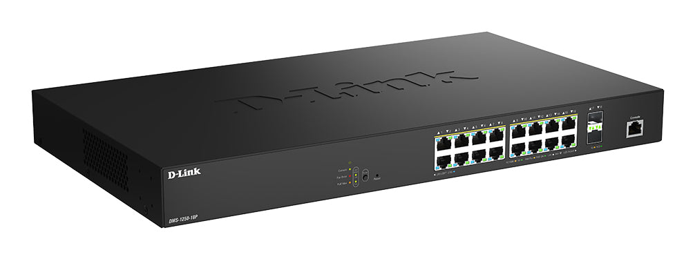 D-Link DMS-1250-18P/E commutateur réseau Géré L2 2.5G Ethernet (100/1000/2500) Connexion Ethernet, supportant l'alimentation via ce port (PoE) Noir - vue 2