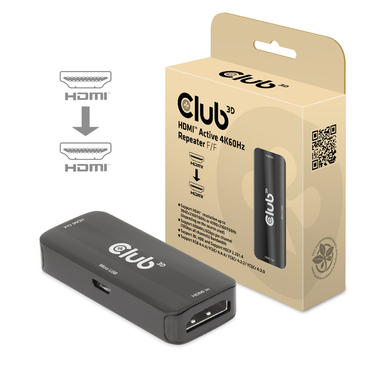 CLUB3D CAC-1307 Répéteur AV Extension Audio/Vidéo, Noir