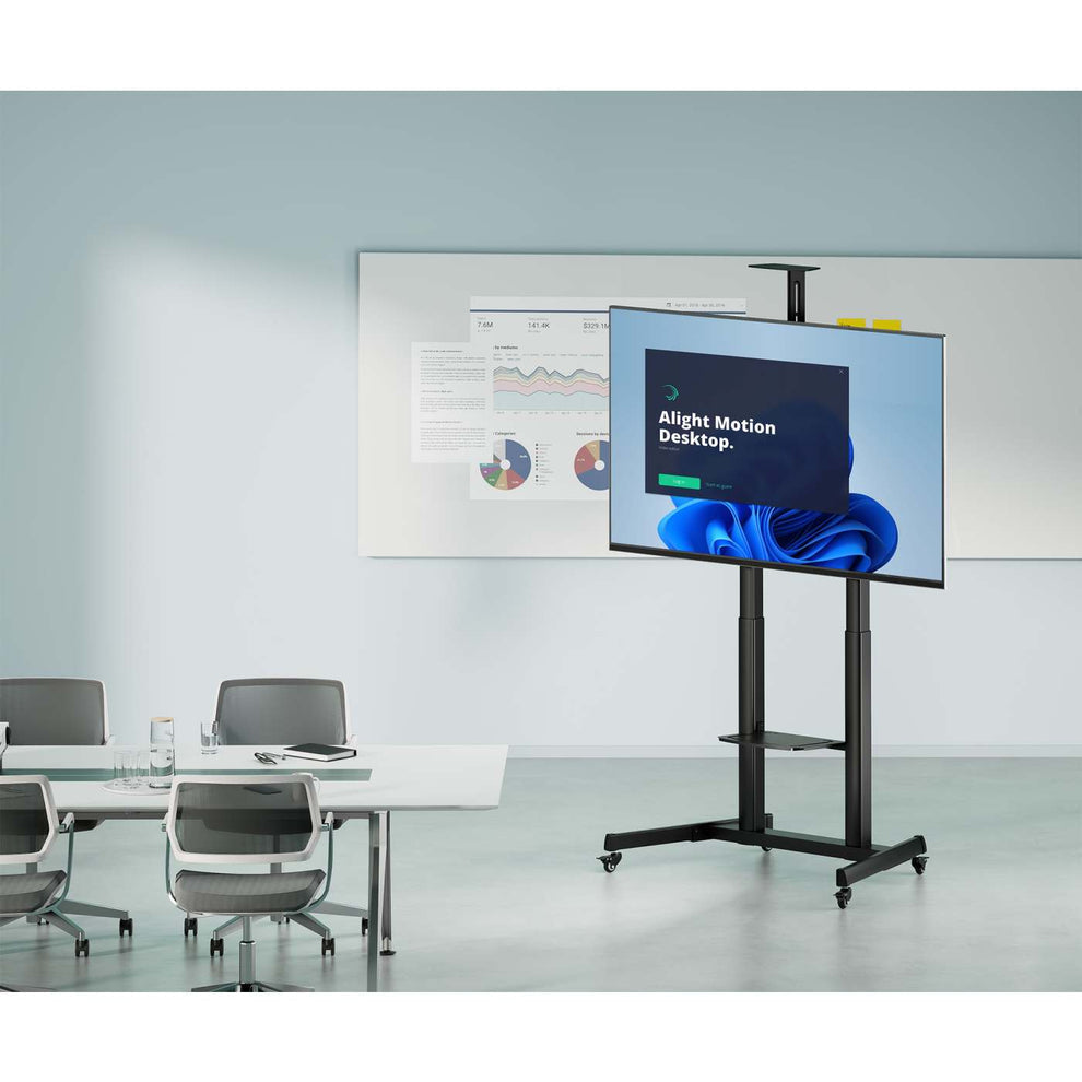 Support TV sur Roulettes Manhattan pour Écrans 37" à 120", Réglage Hauteur par Manivelle, VESA 200x200 à 1000x600 mm, Ch