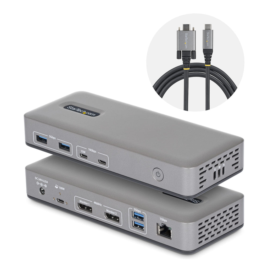 StarTech.com Station d'Accueil USB-C Double Écran DisplayPort 4K 60Hz, Charge 100W, 1 GbE