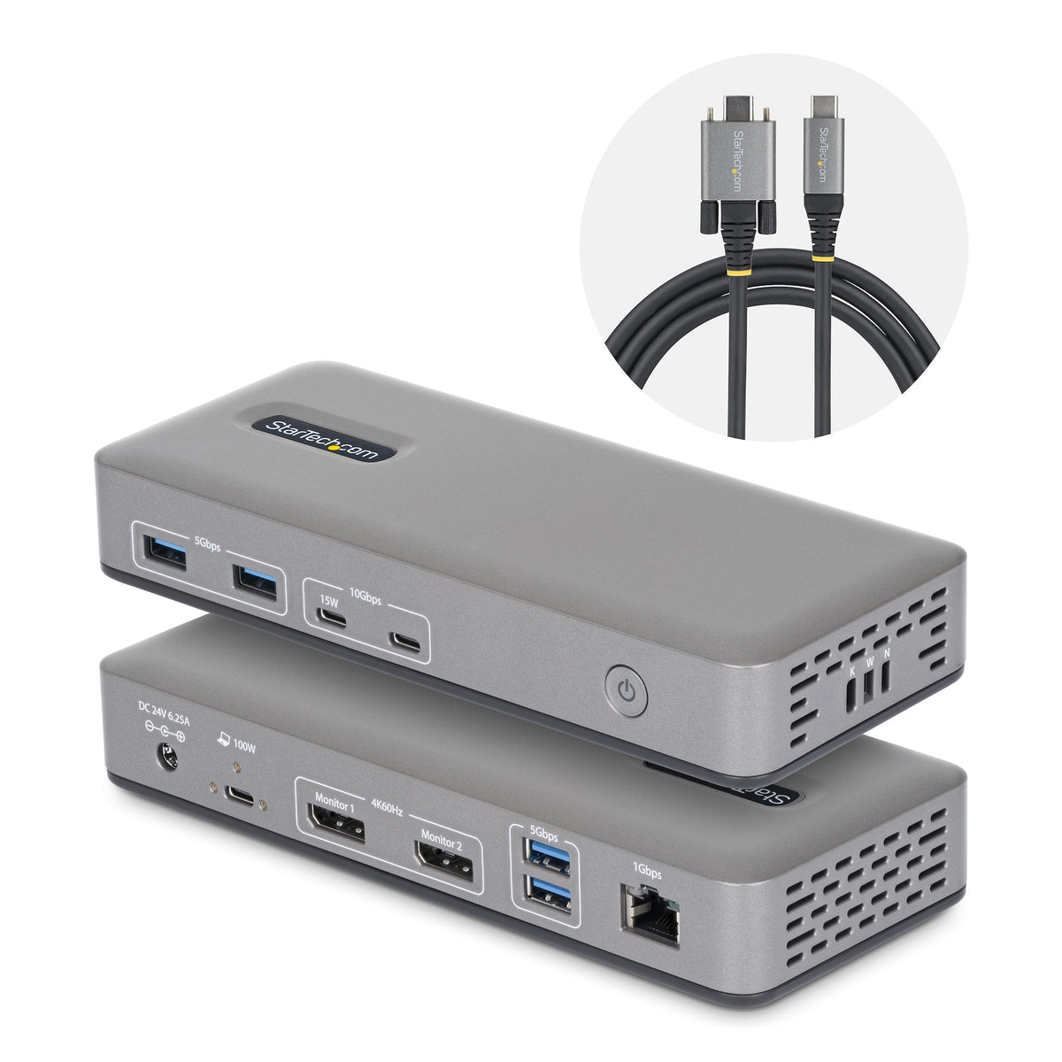 StarTech.com Station d'Accueil USB-C Double Écran DisplayPort 4K 60Hz, Charge 100W, 1 GbE