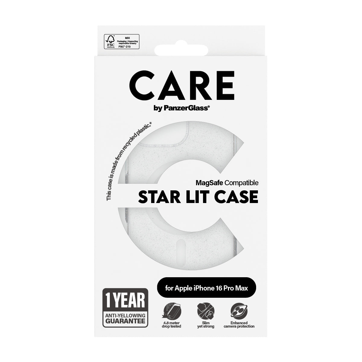 PanzerGlass CARE Star Lit Case avec MagSafe pour iPhone 16 Pro Max, Coque de Protection Transparente