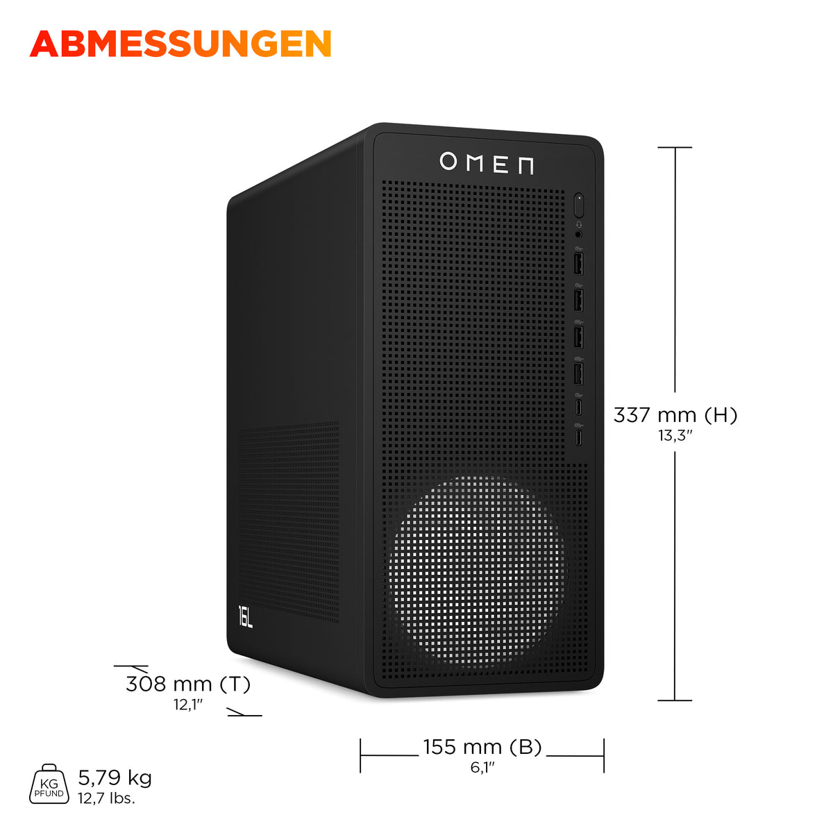 HP OMEN 16L TG03-0177ng PC de Bureau Gaming AMD Ryzen 7 8700F, 32GB RAM, 1TB SSD, NVIDIA GeForce RTX 5060 Ti 16GB, Win11