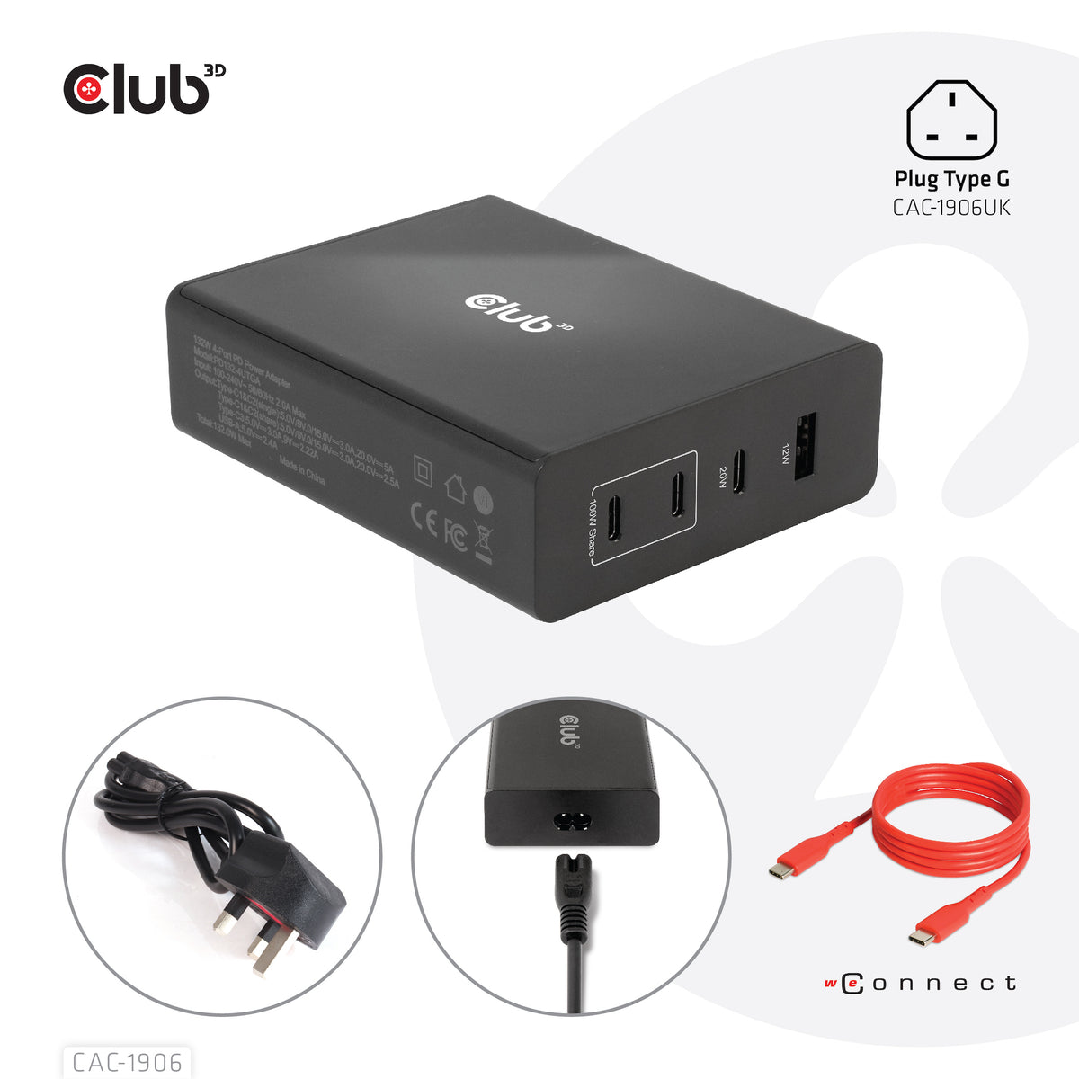 CLUB3D CAC-1906 Chargeur Universel pour Appareils Mobiles, Noir, 3 Ports USB-C