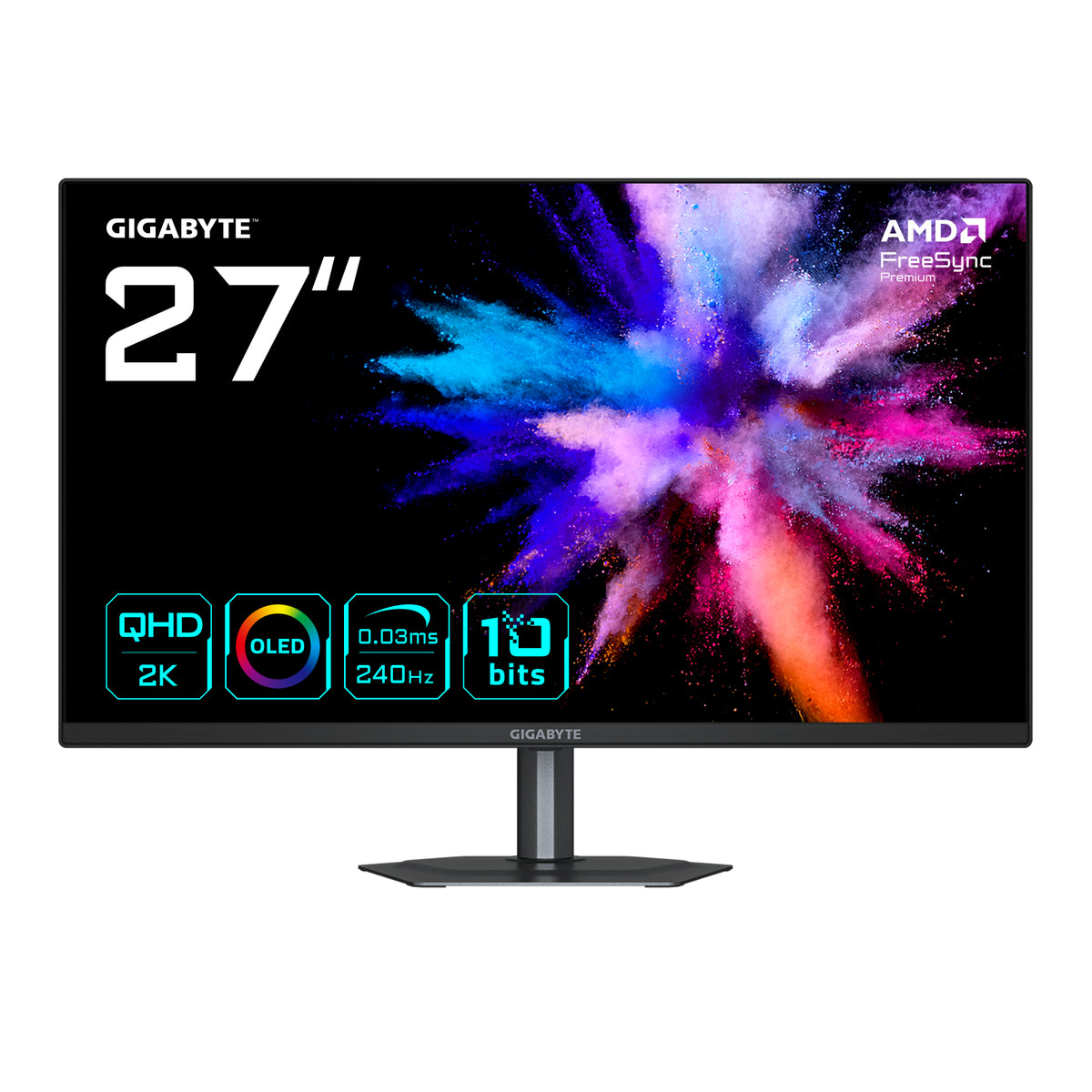 GIGABYTE GO27Q24 27” Moniteur Gaming OLED 2K QHD - 2560 x 1440, 240Hz, 0.03ms, 400 cd/m², FreeSync Premium, HDMI 2.0, Displayport 1.4