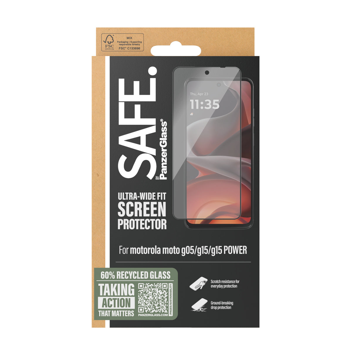 PanzerGlass SAFE Protection d'écran avec Cadre Noir pour Motorola moto g05, moto g15, moto g15 POWER, Ultra-Wide Fit