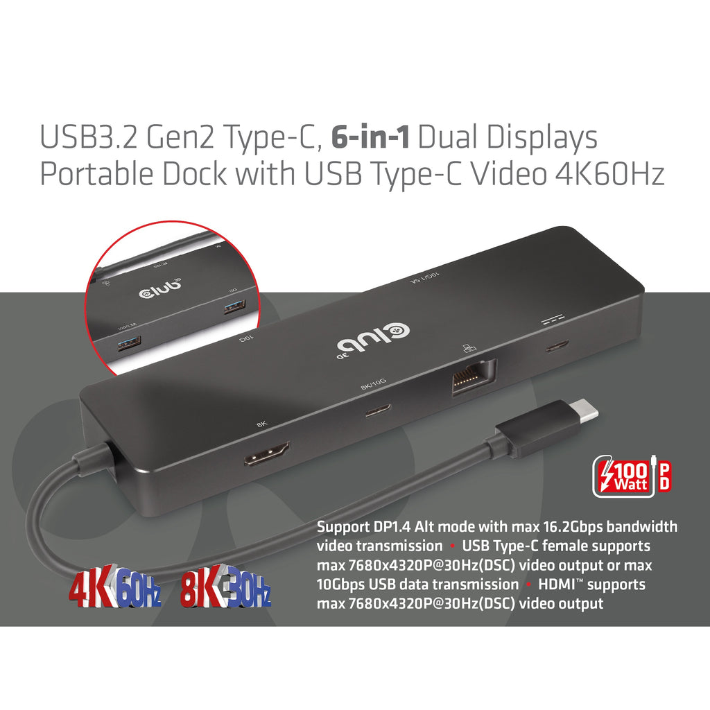 CLUB3D CSV-1584 Station d'accueil USB 3.2 Gen 2 Type-C, Noir