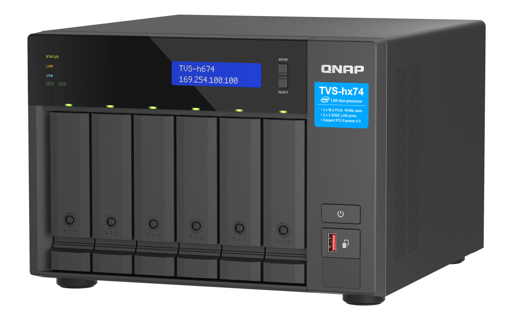 QNAP TVS-H674 NAS Tower Intel® Core™ i5 i5-12400 32 Go DDR4 0 To QuTS hero Noir - vue 5