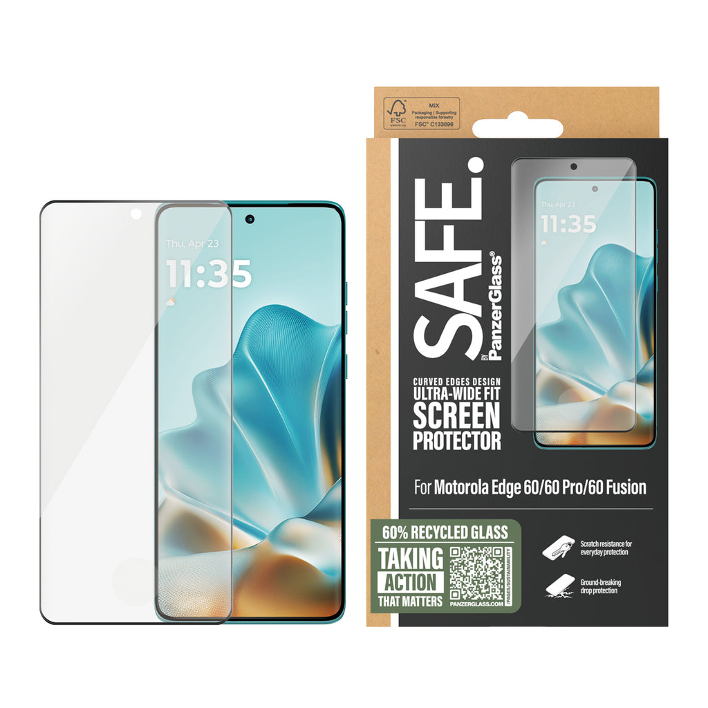 PanzerGlass SAFE. Protection d'écran avec Cadre Noir pour Motorola Edge 60, 60 Pro, 60 Fusion, Ultra-Wide Fit, Transpare