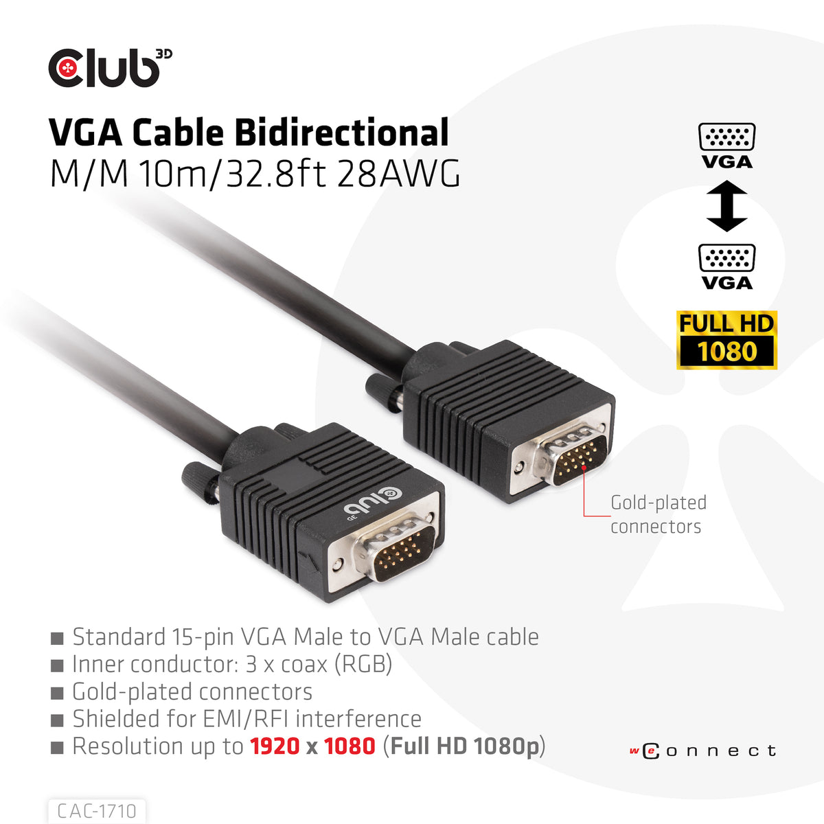 CLUB3D CAC-1710 Câble VGA (D-Sub) Noir, 10 m