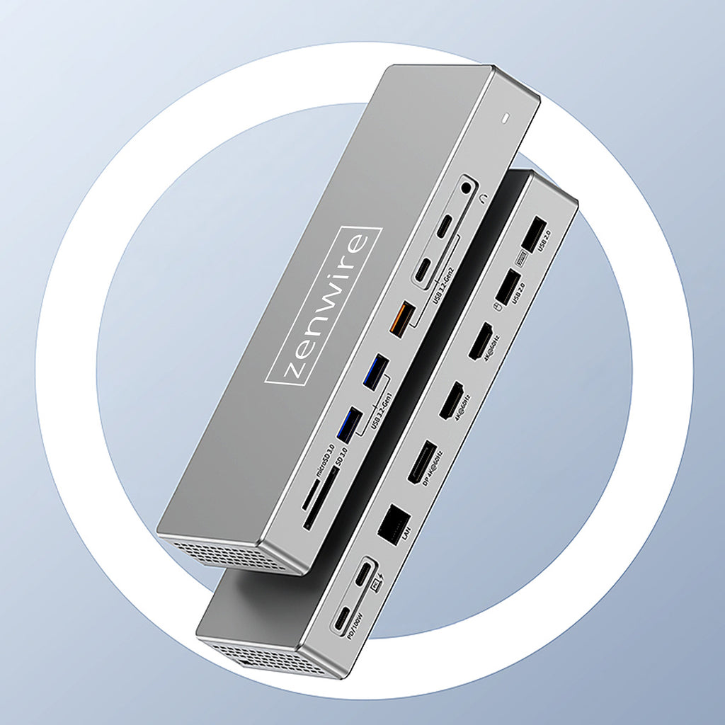 Station d'accueil USB-C 16-en-1 avec 2 ports HDMI 4K 60 Hz, DisplayPort 1.4, USB et prise SD  Zenwire  BS-HD1601
