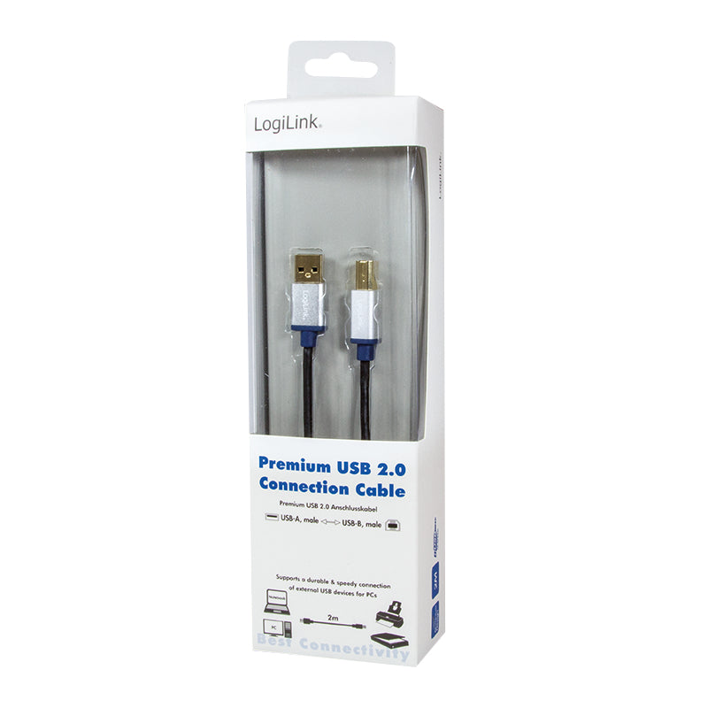 LogiLink Câble USB 2.0 Type A vers Type B, 2m, Noir, 0,48 Gbit/s