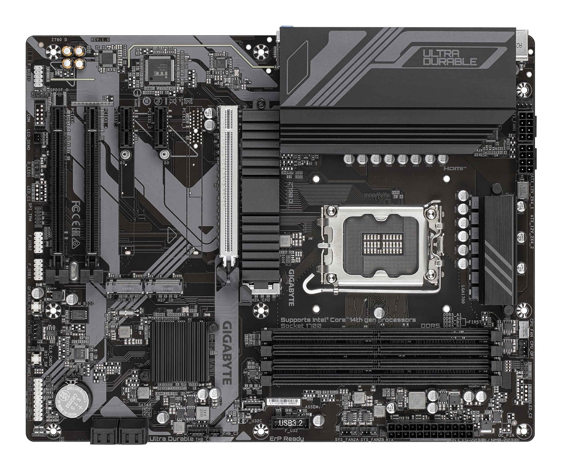 GIGABYTE Z790 D Carte Mère - Prend en charge les processeurs Intel Core de 14e génération, VRM numérique 12+1+1 phases, jusqu'à 7600MHz DDR5 (OC), 3xPCIe 4.0 M.2, LAN 2.5GbE, USB 3.2 Gen 2