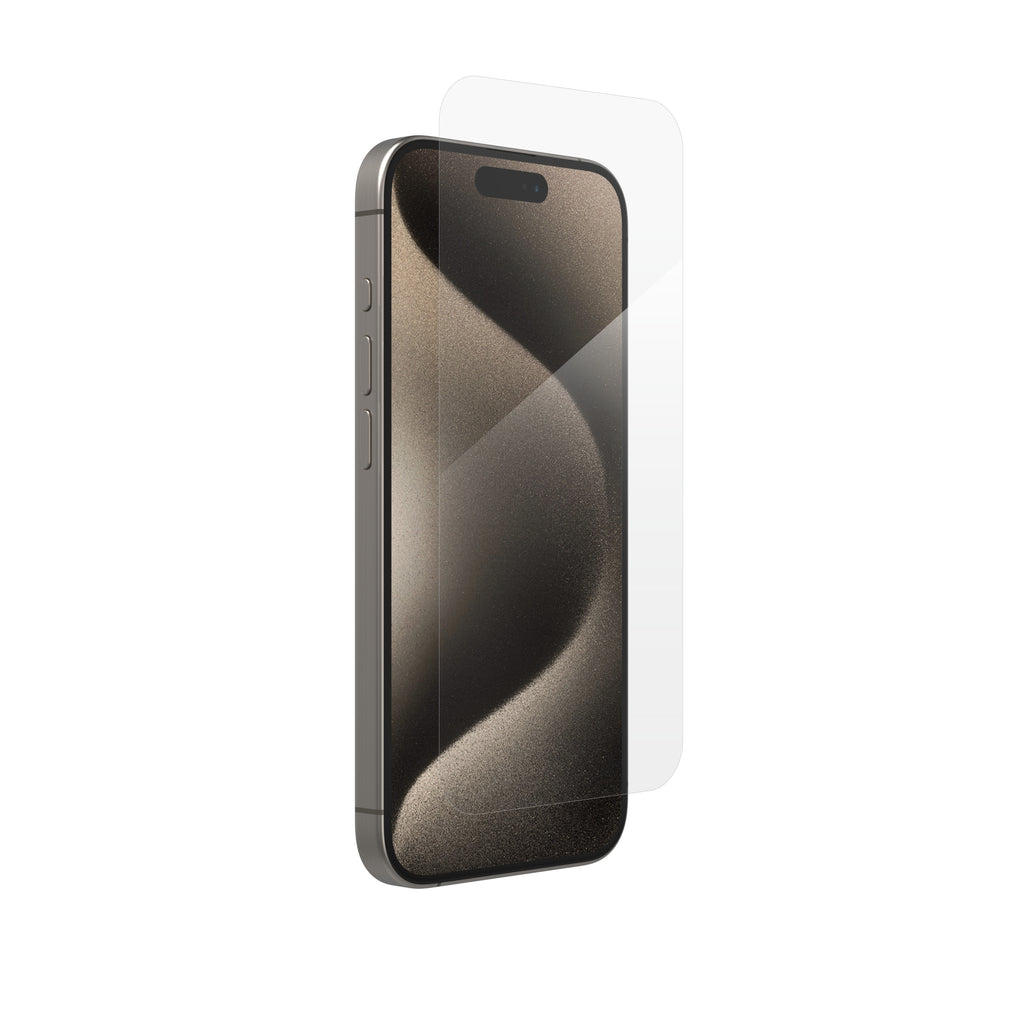 InvisibleShield Glass Elite Protection d'écran en Verre Trempé pour iPhone 15 Pro, Transparent