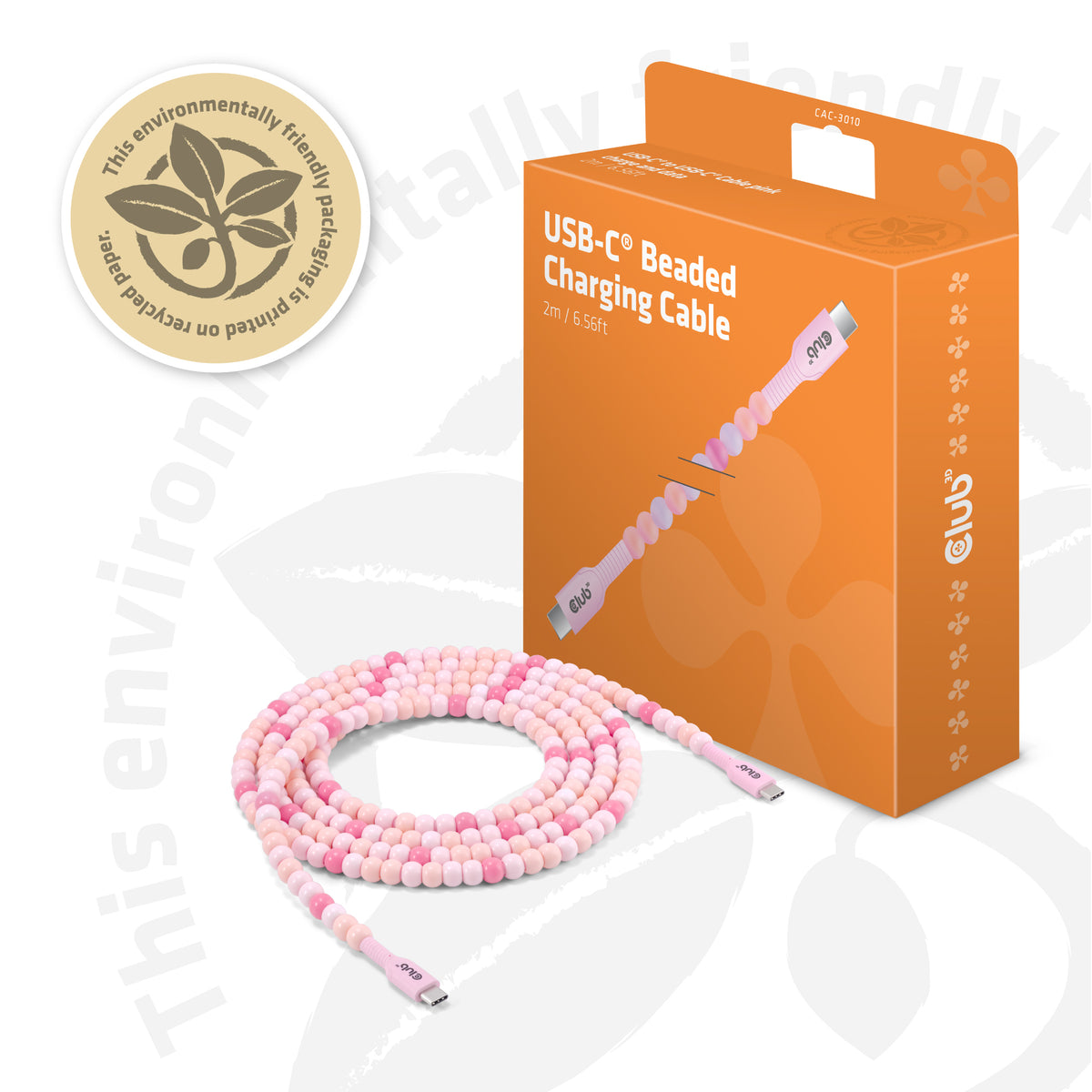 CLUB3D CAC-3010 Câble USB-C vers USB-C, 2 m, 60 W, 0,48 Gbit/s, Rose
