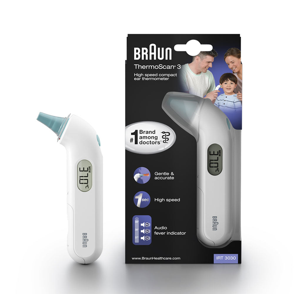 Braun ThermoScan 3 Thermomètre Auriculaire, Blanc