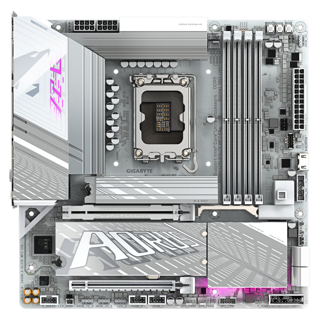 GIGABYTE Carte mère Z890M AORUS ELITE WIFI7 ICE - Prend en charge les processeurs Intel Core Ultra (Série 2), VRM à 12+1+2 phases, jusqu'à 8800MHz DDR5 (OC), 1xPCIe 5.0 + 2xPCIe 4.0, Wi-Fi 7, LAN 2.5GbE, USB 4