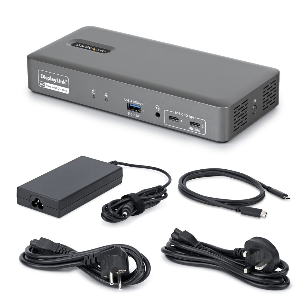 StarTech.com Station d'Accueil USB-C pour Deux Écrans, 4K 60Hz, HDMI ou DisplayPort, Recharge de PC Portable 96W, Gigabi