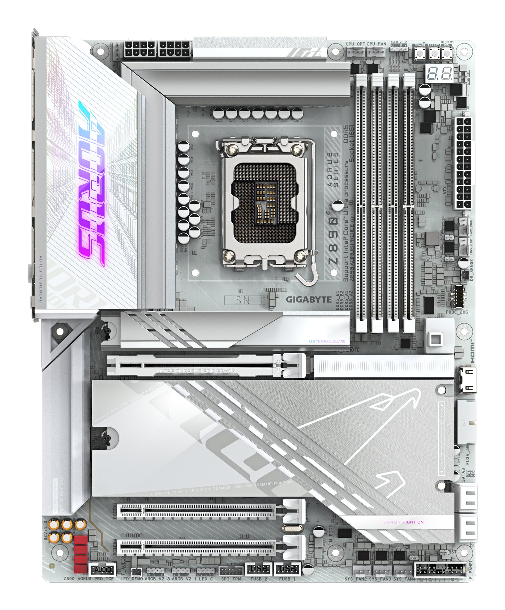 GIGABYTE Carte mère Z890 AORUS PRO ICE - Prend en charge les processeurs Intel Core Ultra (Série 2), VRM à 16+1+2 phases, jusqu'à 9500MHz DDR5 (OC), 1xPCIe 5.0 + 4xPCIe 4.0, Wi-Fi 7, LAN 5GbE, Thunderbolt 4