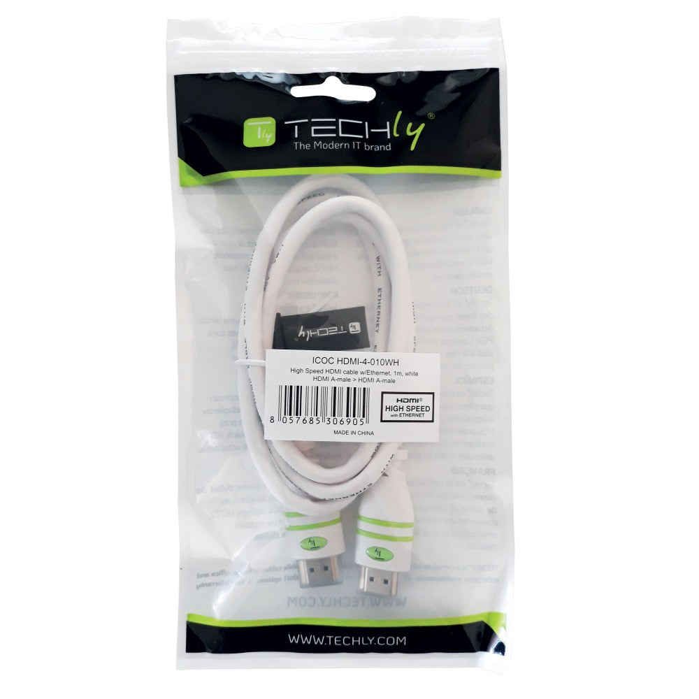 Câble HDMI Type A Standard Mâle vers Mâle, 1m, Blanc