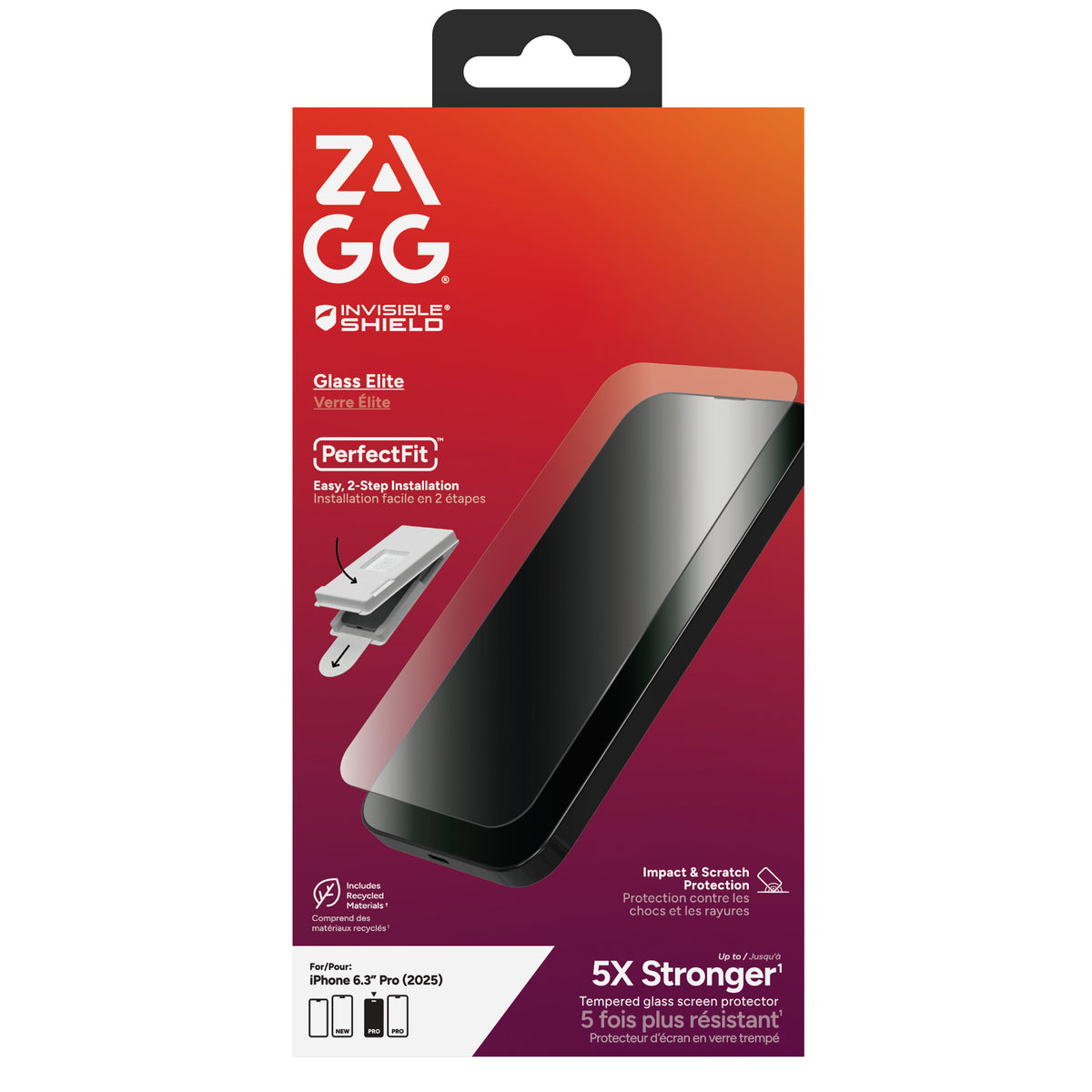InvisibleShield Glass Elite Protection d'écran en verre trempé pour iPhone 17 Pro, Transparent