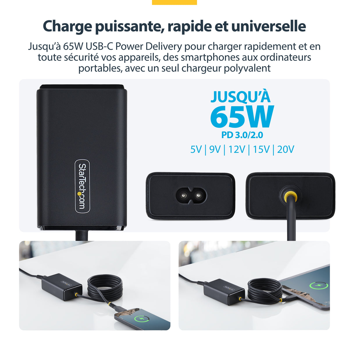 StarTech.com 165LE-USB-C-CHARGER Adaptateur de Puissance et Chargeur USB-C 65W Noir