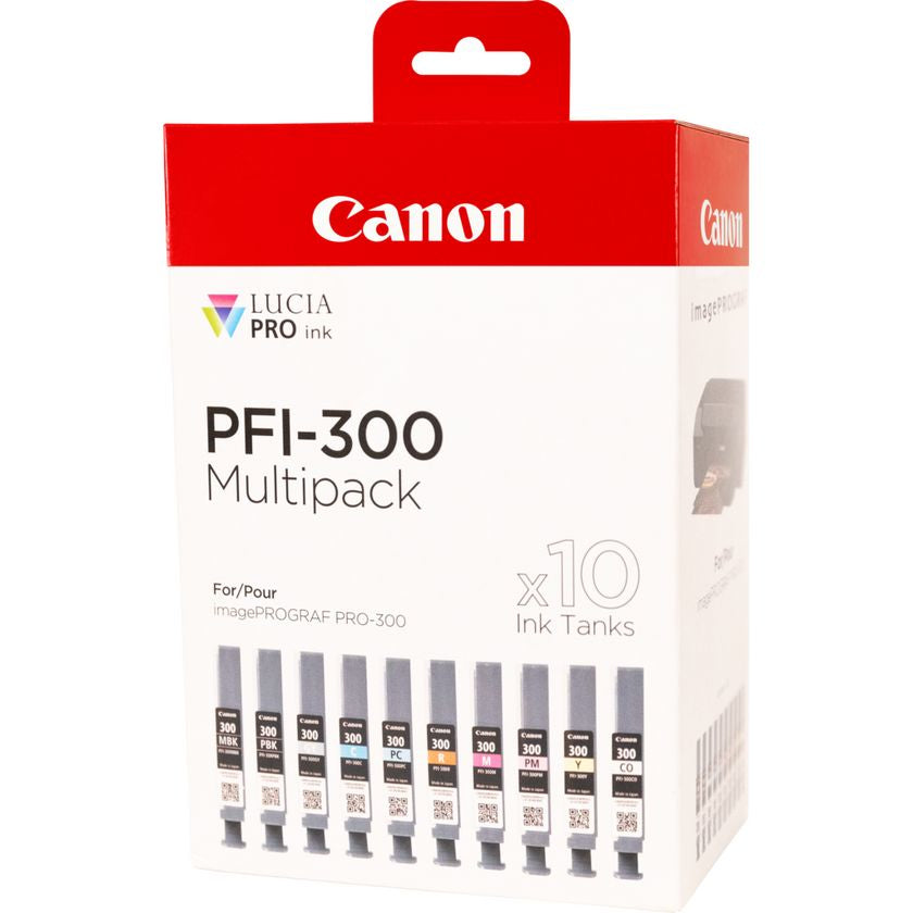 Canon PFI-300 Lot de 10 Cartouches d'Encre Originales, Couleurs Assorties