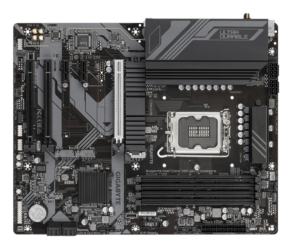GIGABYTE Z790 D AX Carte Mère - Prend en charge les processeurs Intel Core de 14e génération, VRM numérique 12+1+1 phases, jusqu'à 7600MHz DDR5 (OC), 3xPCIe 4.0 M.2, Wi-Fi 6E, LAN 2.5GbE, USB 3.2 Gen 2