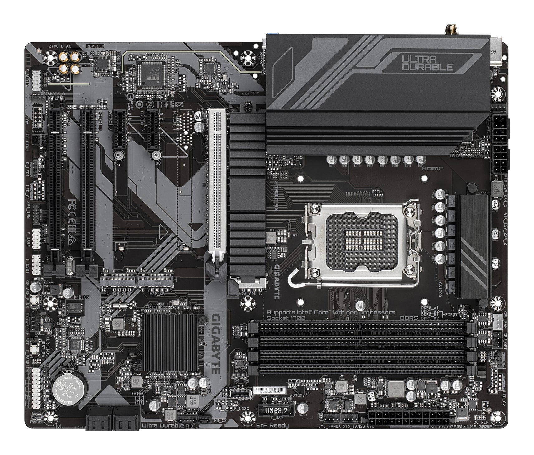 GIGABYTE Z790 D AX Carte Mère - Prend en charge les processeurs Intel Core de 14e génération, VRM numérique 12+1+1 phases, jusqu'à 7600MHz DDR5 (OC), 3xPCIe 4.0 M.2, Wi-Fi 6E, LAN 2.5GbE, USB 3.2 Gen 2